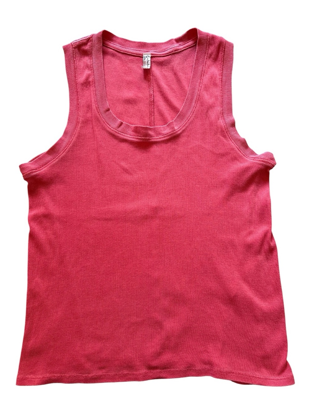 Free People Intimately Washed Coral Red Ribbed Scoop Neck Tank Top Large